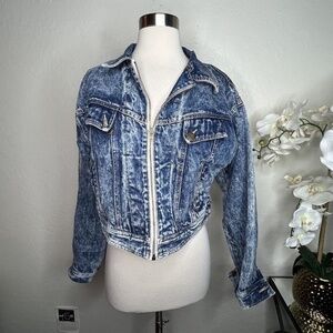 Vintage oxygen acid wash cropped zip front denim jean made in usa 1990 size M